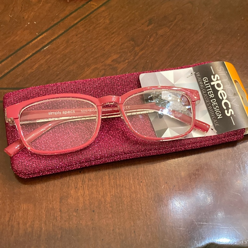 Simply Specs glitter design reading glasses and coordinating case New in package